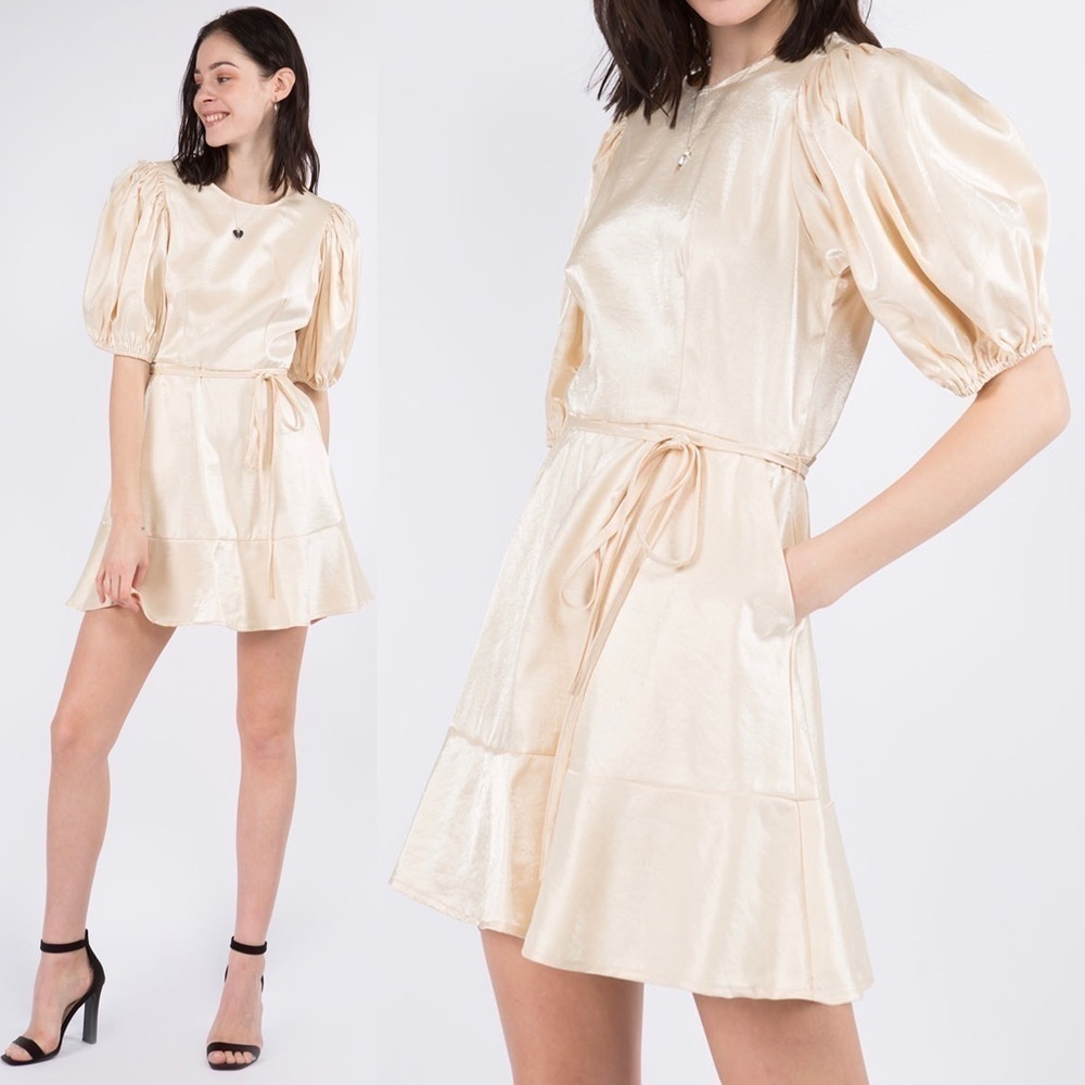 NWT Whiteroom + Cactus Puff Sleeve Satin Champagne 🥂 Dress